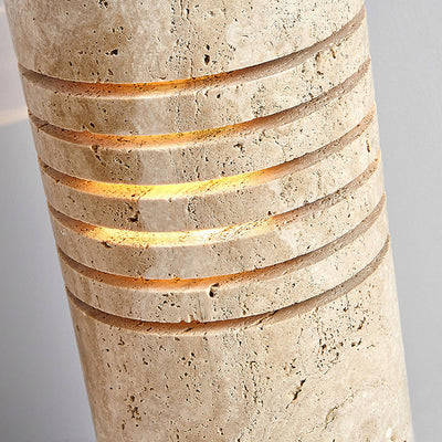 Traditional Japanese Travertine Handmade Cylinder Skeleton Stripe 1-Light Standing Floor Lamp For Living Room