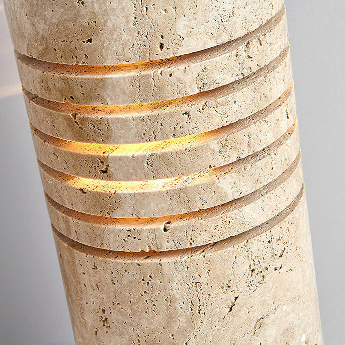 Traditional Japanese Travertine Handmade Cylinder Skeleton Stripe 1-Light Standing Floor Lamp For Living Room