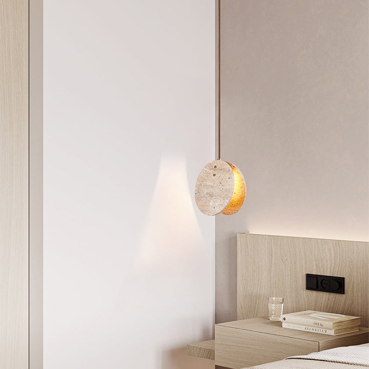 Contemporary Nordic Travertine Handmade Round Double Sided 1-Light For Bedside