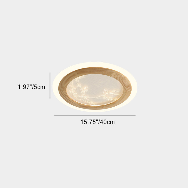 Plafonnier LED en bois de frêne japonais traditionnel acrylique rond carré branche de fleur pour chambre à coucher 