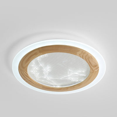 Luz de techo empotrada LED de rama de flor cuadrada redonda de acrílico de madera de fresno japonesa tradicional para dormitorio 