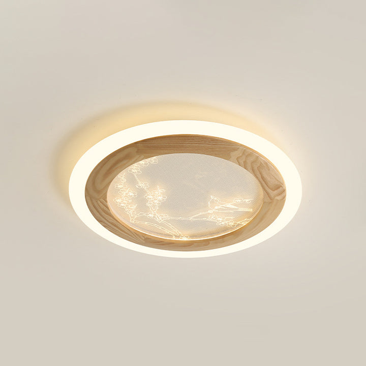 Plafonnier LED en bois de frêne japonais traditionnel acrylique rond carré branche de fleur pour chambre à coucher 