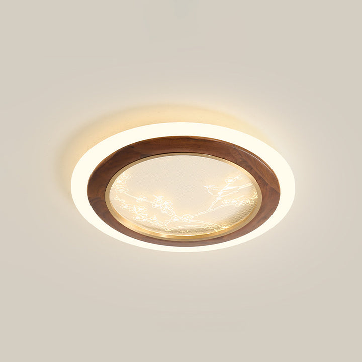 Plafonnier LED en bois de frêne japonais traditionnel acrylique rond carré branche de fleur pour chambre à coucher 