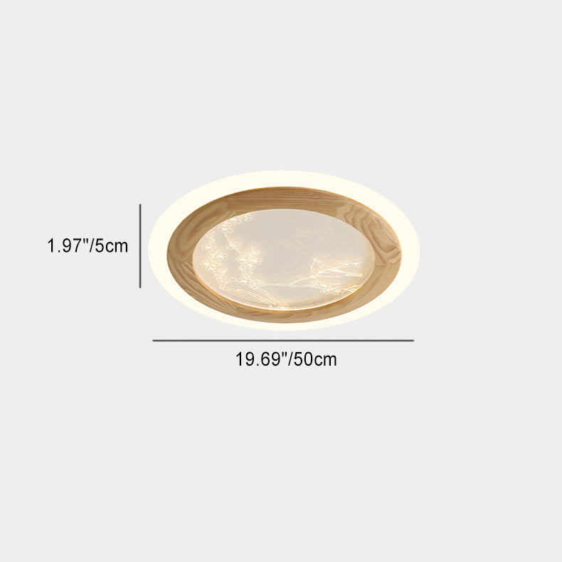 Plafonnier LED en bois de frêne japonais traditionnel acrylique rond carré branche de fleur pour chambre à coucher 