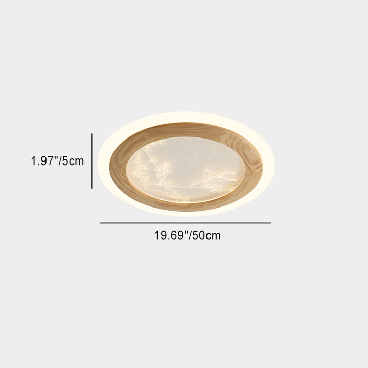 Plafonnier LED en bois de frêne japonais traditionnel acrylique rond carré branche de fleur pour chambre à coucher 