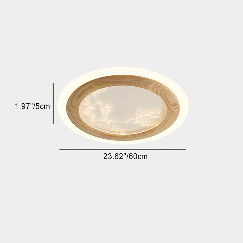 Plafonnier LED en bois de frêne japonais traditionnel acrylique rond carré branche de fleur pour chambre à coucher 