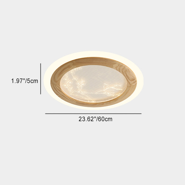 Plafonnier LED en bois de frêne japonais traditionnel acrylique rond carré branche de fleur pour chambre à coucher 