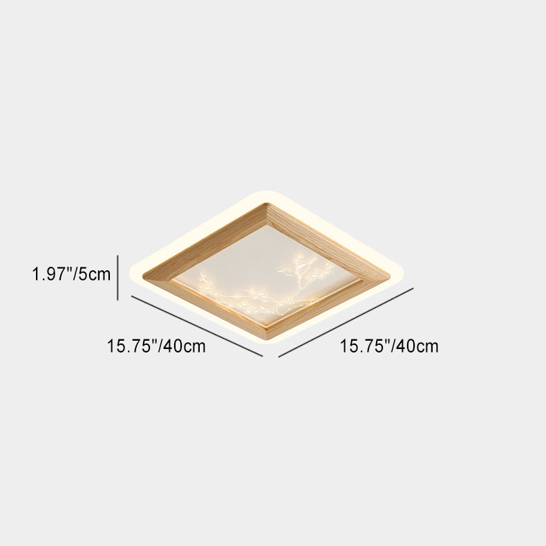 Plafonnier LED en bois de frêne japonais traditionnel acrylique rond carré branche de fleur pour chambre à coucher 