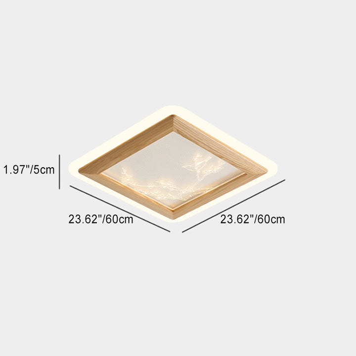 Plafonnier LED en bois de frêne japonais traditionnel acrylique rond carré branche de fleur pour chambre à coucher 