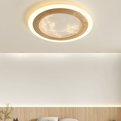 Luz de techo empotrada LED de rama de flor cuadrada redonda de acrílico de madera de fresno japonesa tradicional para dormitorio 