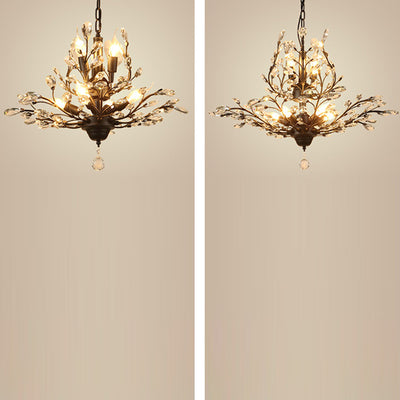 Traditional French Iron Crystal Branch 7/8/9/12 Light Chandeliers For Dining Room