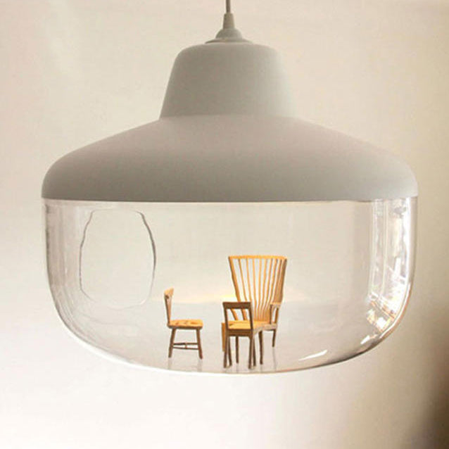 Lámpara colgante de 1 luz de cuenco acrílico escandinavo contemporáneo para comedor 