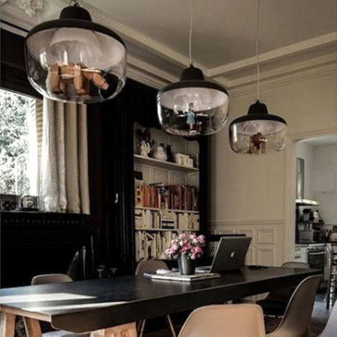Lámpara colgante de 1 luz de cuenco acrílico escandinavo contemporáneo para comedor 