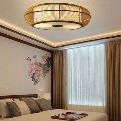 Tissage japonais traditionnel Lustres cylindriques ronds en bambou faits à la main 3/4 lumières pour salle à manger 