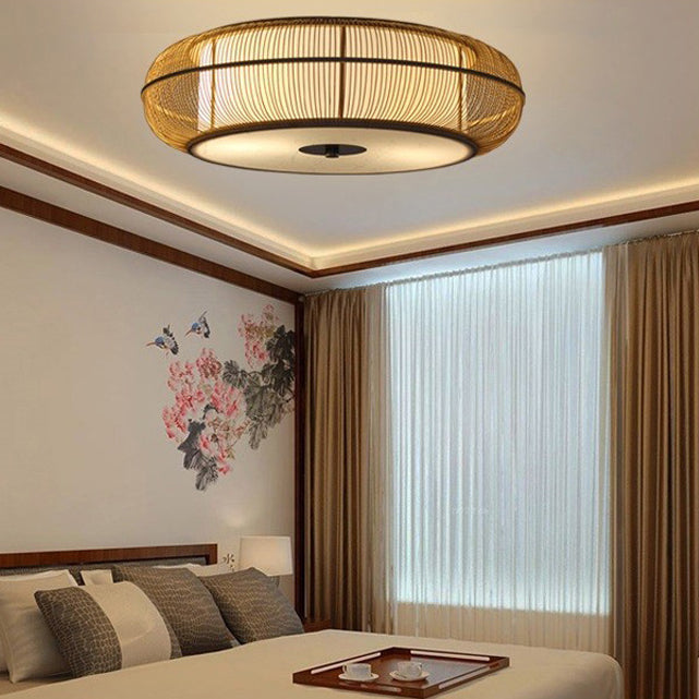 Tissage japonais traditionnel Lustres cylindriques ronds en bambou faits à la main 3/4 lumières pour salle à manger 