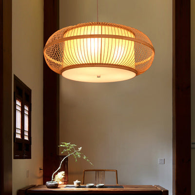 Tissage japonais traditionnel Lustres cylindriques ronds en bambou faits à la main 3/4 lumières pour salle à manger 
