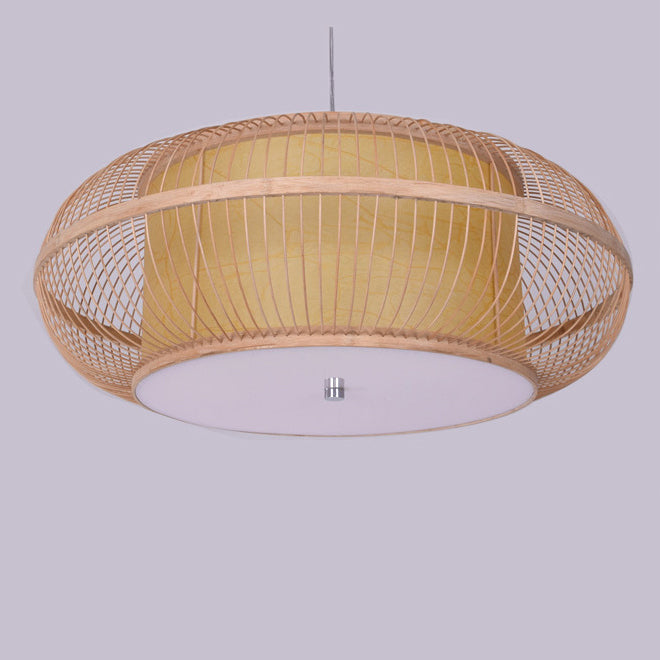 Tissage japonais traditionnel Lustres cylindriques ronds en bambou faits à la main 3/4 lumières pour salle à manger 