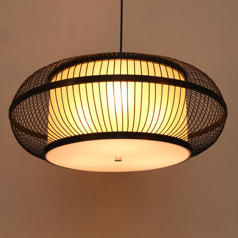 Tissage japonais traditionnel Lustres cylindriques ronds en bambou faits à la main 3/4 lumières pour salle à manger 