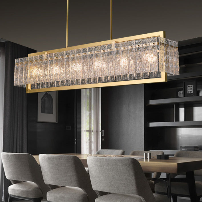 Moderne Luxus Messing Glas Rechteckigen Ripple 1/6 Licht Kronleuchter Für Esszimmer 