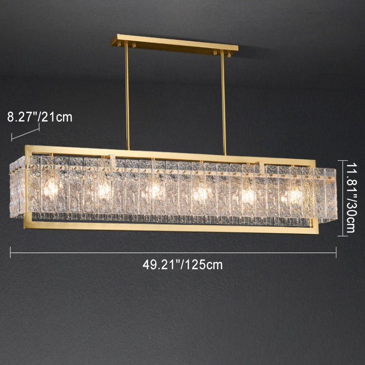 Moderne Luxus Messing Glas Rechteckigen Ripple 1/6 Licht Kronleuchter Für Esszimmer 