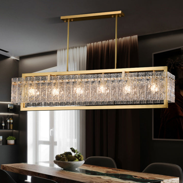 Moderne Luxus Messing Glas Rechteckigen Ripple 1/6 Licht Kronleuchter Für Esszimmer 
