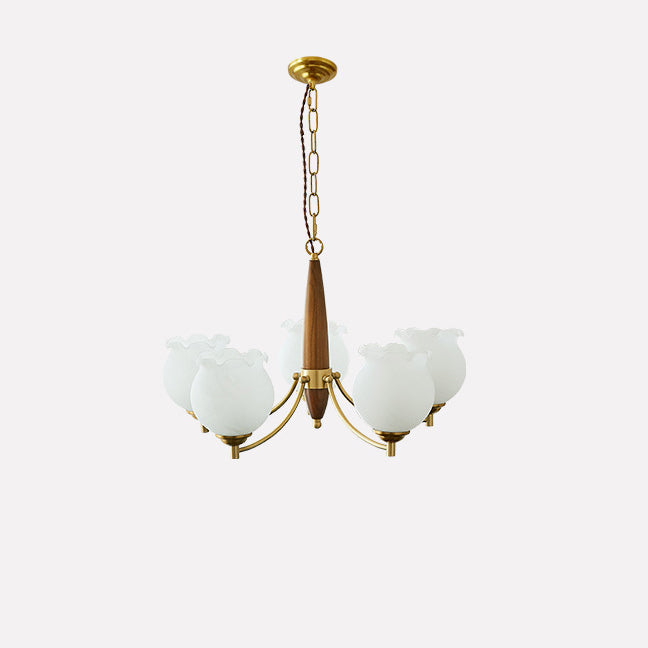Lustre suspendu traditionnel français en cuivre, bois, verre, tulipe, bourgeon de fleur 1/3/5/8 lumières pour chambre à coucher 