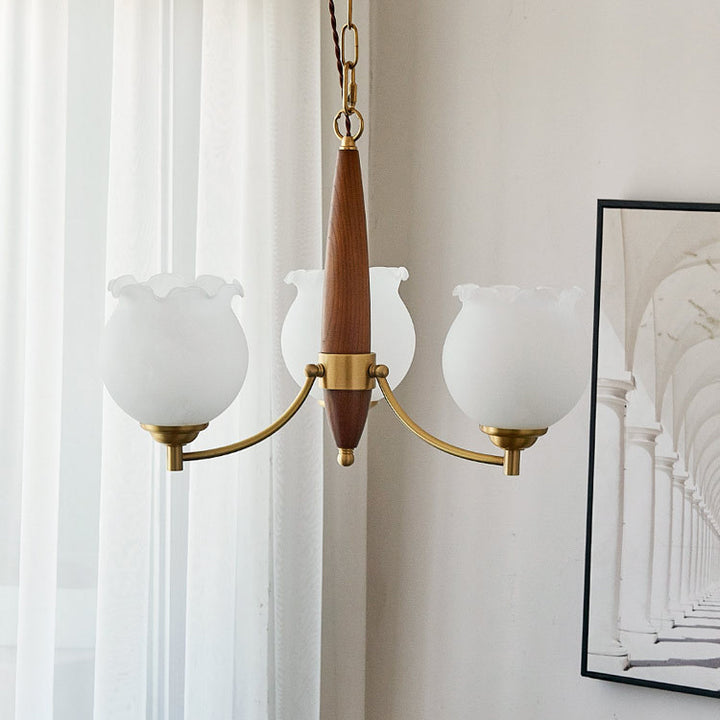 Lustre suspendu traditionnel français en cuivre, bois, verre, tulipe, bourgeon de fleur 1/3/5/8 lumières pour chambre à coucher 