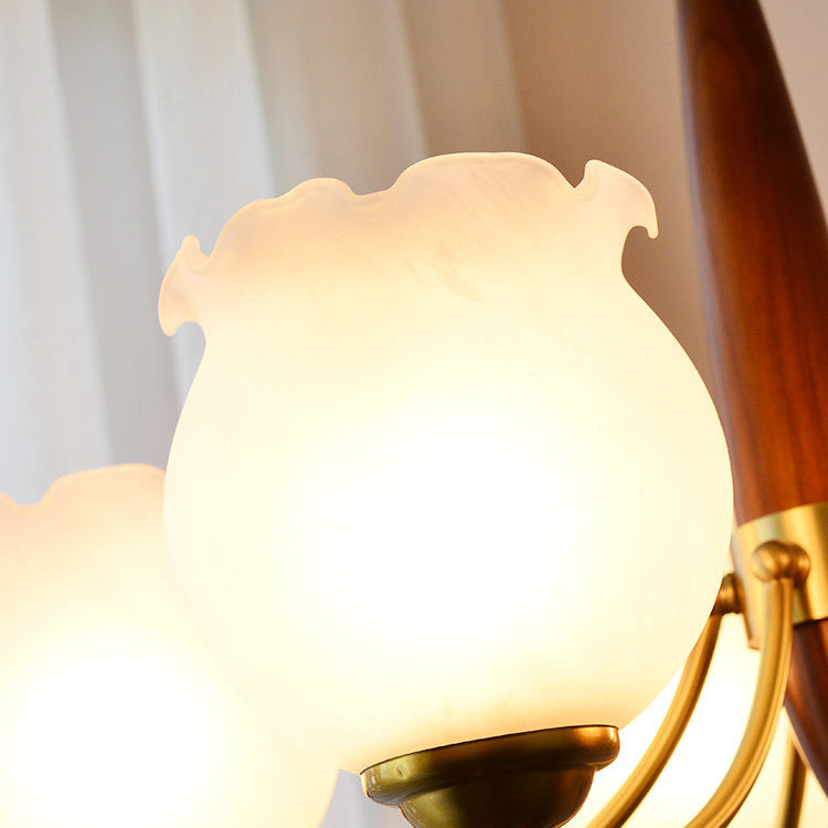 Lustre suspendu traditionnel français en cuivre, bois, verre, tulipe, bourgeon de fleur 1/3/5/8 lumières pour chambre à coucher 