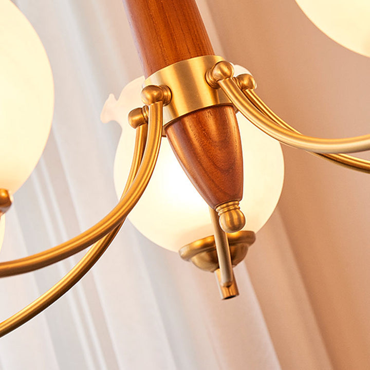 Lustre suspendu traditionnel français en cuivre, bois, verre, tulipe, bourgeon de fleur 1/3/5/8 lumières pour chambre à coucher 