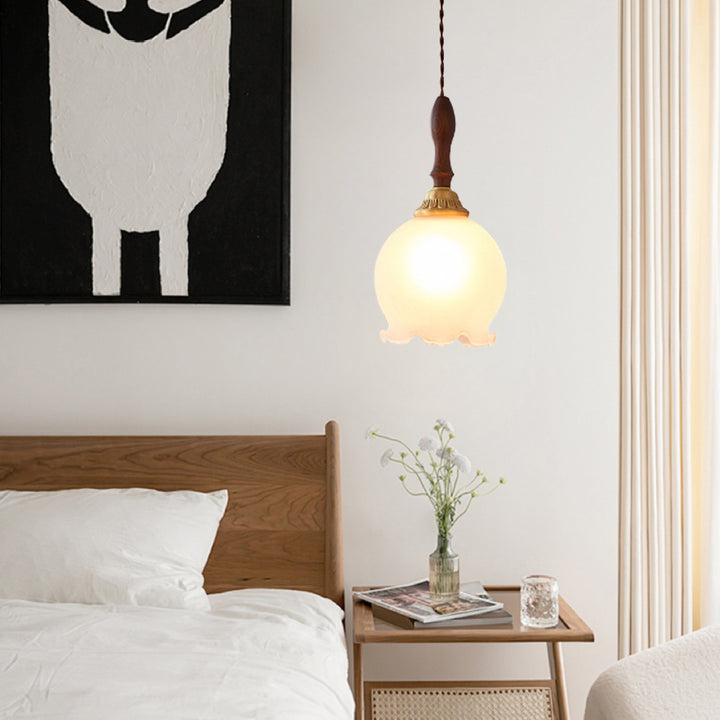 Lustre suspendu traditionnel français en cuivre, bois, verre, tulipe, bourgeon de fleur 1/3/5/8 lumières pour chambre à coucher 