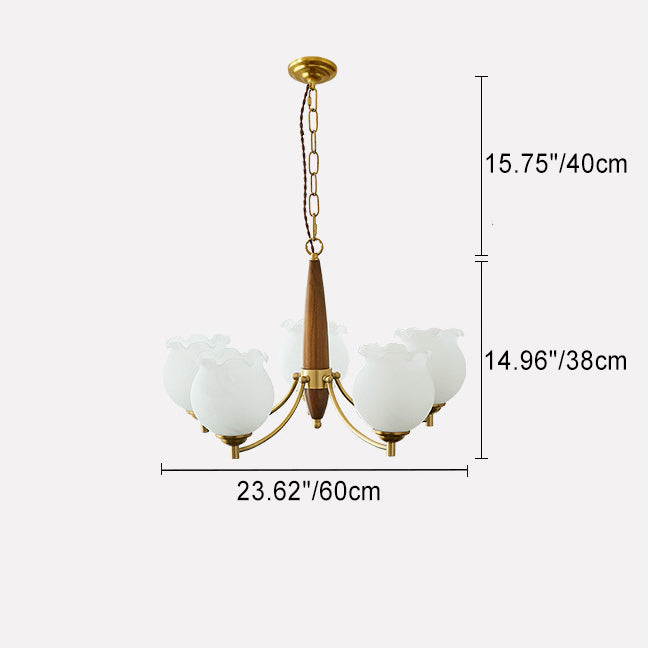 Lustre suspendu traditionnel français en cuivre, bois, verre, tulipe, bourgeon de fleur 1/3/5/8 lumières pour chambre à coucher 