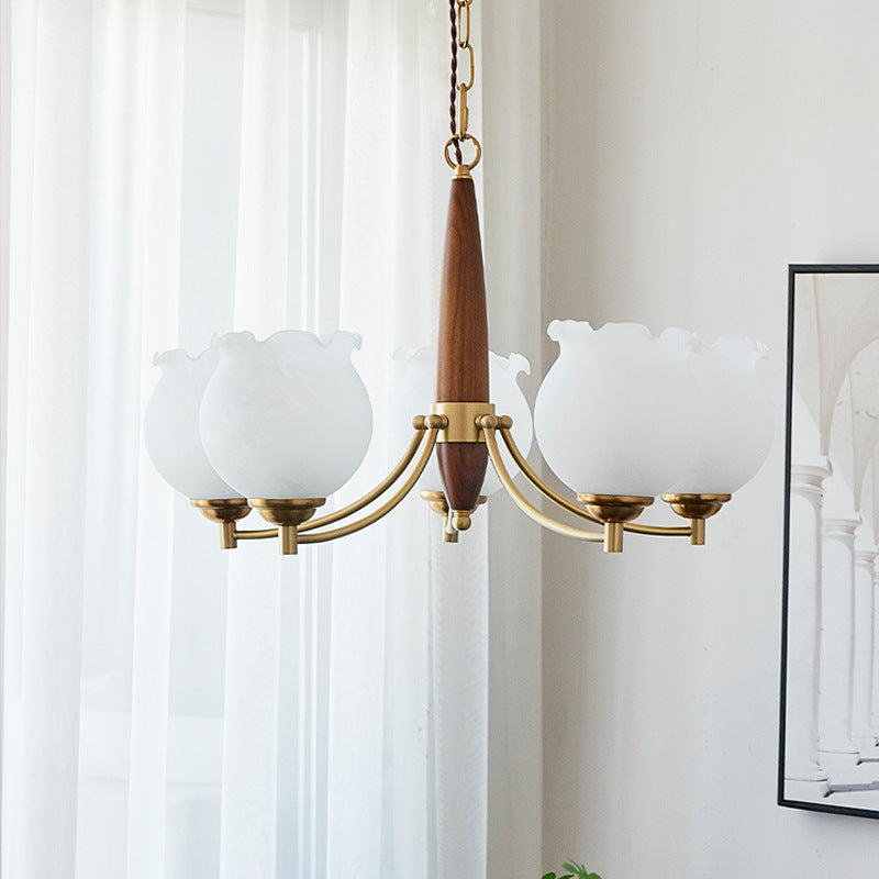 Lustre suspendu traditionnel français en cuivre, bois, verre, tulipe, bourgeon de fleur 1/3/5/8 lumières pour chambre à coucher 