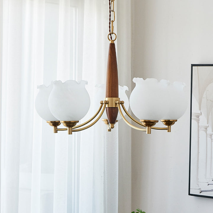 Lustre suspendu traditionnel français en cuivre, bois, verre, tulipe, bourgeon de fleur 1/3/5/8 lumières pour chambre à coucher 