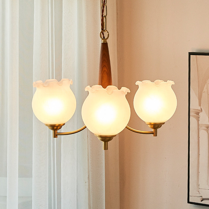 Lustre suspendu traditionnel français en cuivre, bois, verre, tulipe, bourgeon de fleur 1/3/5/8 lumières pour chambre à coucher 
