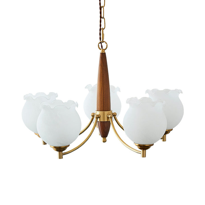 Lustre suspendu traditionnel français en cuivre, bois, verre, tulipe, bourgeon de fleur 1/3/5/8 lumières pour chambre à coucher 