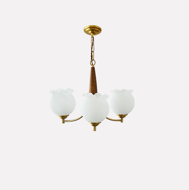 Lustre suspendu traditionnel français en cuivre, bois, verre, tulipe, bourgeon de fleur 1/3/5/8 lumières pour chambre à coucher 