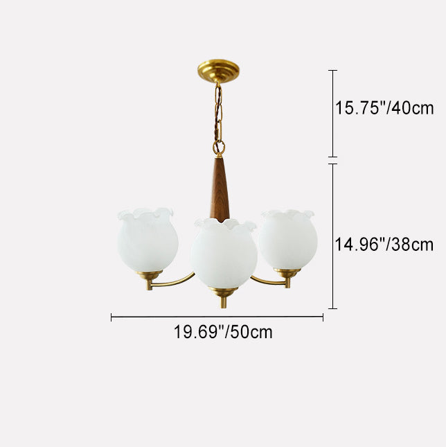 Lustre suspendu traditionnel français en cuivre, bois, verre, tulipe, bourgeon de fleur 1/3/5/8 lumières pour chambre à coucher 