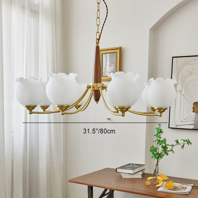 Lustre suspendu traditionnel français en cuivre, bois, verre, tulipe, bourgeon de fleur 1/3/5/8 lumières pour chambre à coucher 