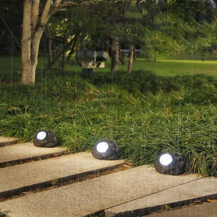 Éclairage paysager à LED moderne Art Déco solaire en résine plastique étanche simulée en pierre pour jardin 