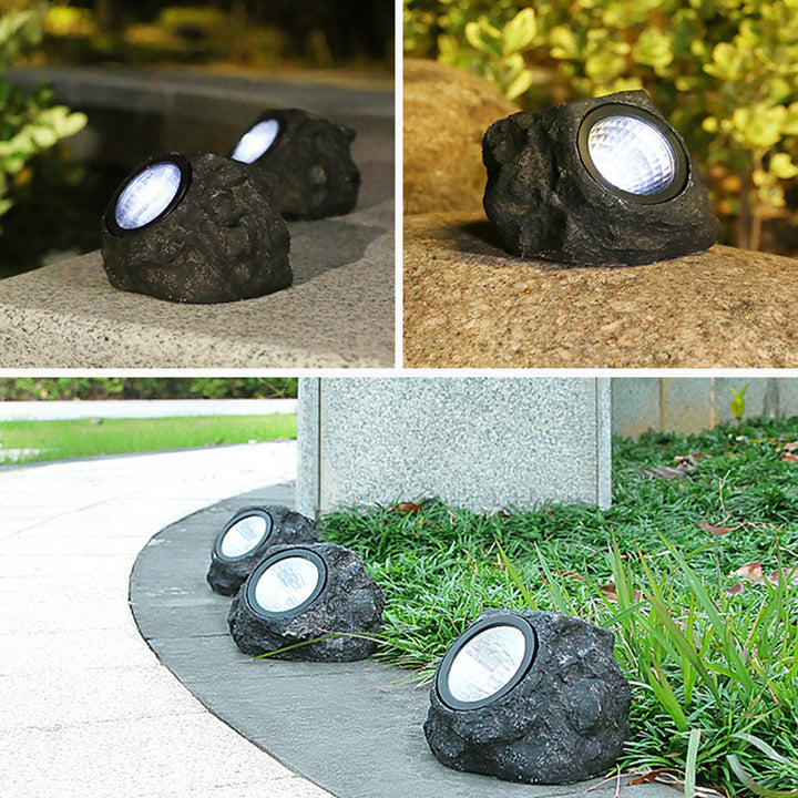 Modern Art Deco Solar Waterproof Resin Plastic Simulated Stone LED Landscape Lighting Outdoor Light For Garden