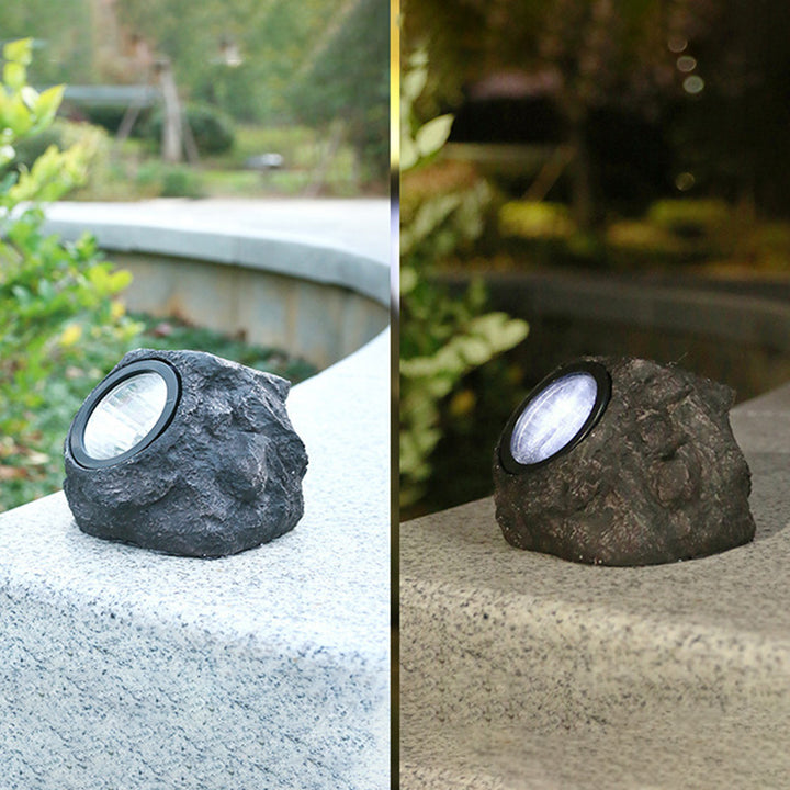 Modern Art Deco Solar Waterproof Resin Plastic Simulated Stone LED Landscape Lighting Outdoor Light For Garden