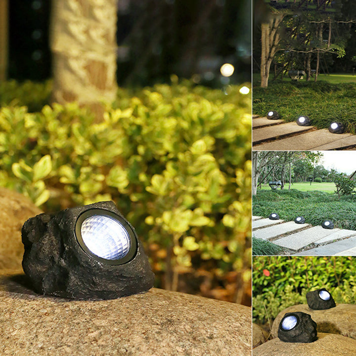 Modern Art Deco Solar Waterproof Resin Plastic Simulated Stone LED Landscape Lighting Outdoor Light For Garden