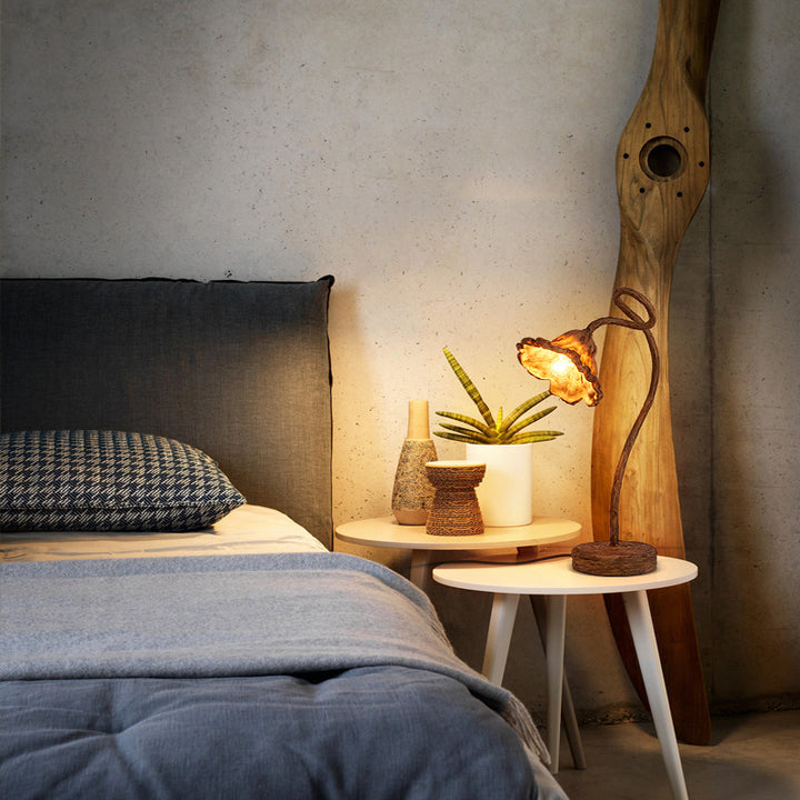 Lampe de table 1 lumière en résine vintage traditionnelle avec feuille de lotus pour chevet 