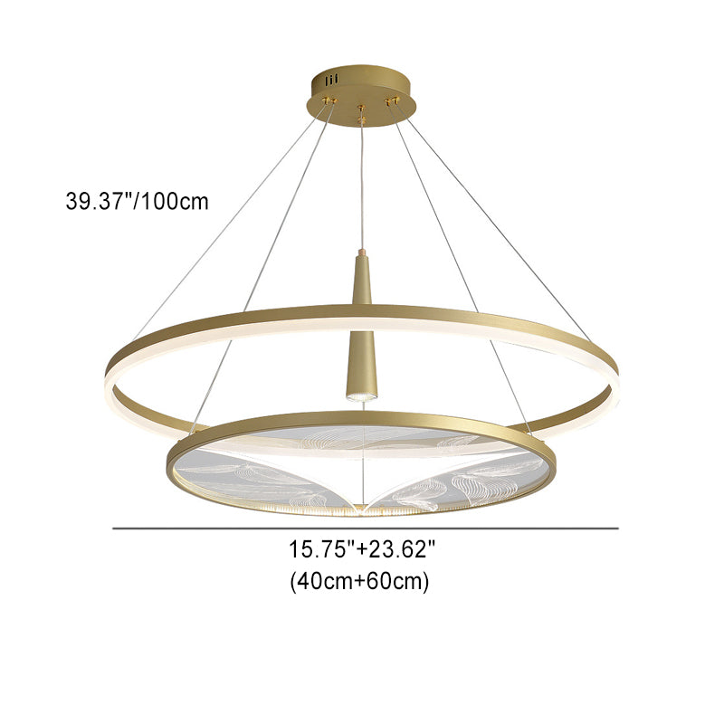 Lustres LED ronds à 2 niveaux en fer, aluminium et acrylique chinois traditionnel pour salon 