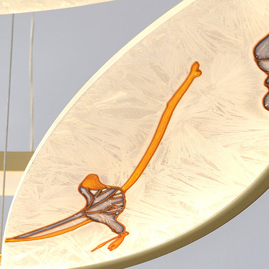 Lustres LED ronds à 2 niveaux en fer, aluminium et acrylique chinois traditionnel pour salon 