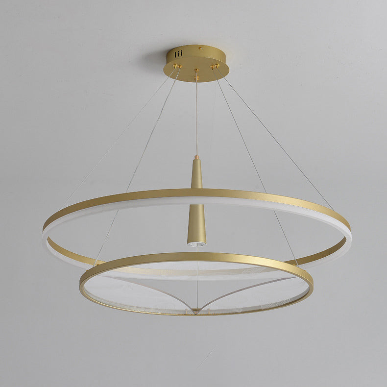 Lustres LED ronds à 2 niveaux en fer, aluminium et acrylique chinois traditionnel pour salon 