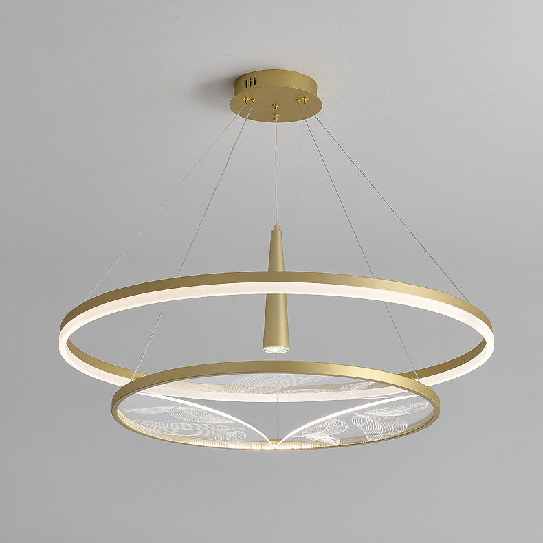 Lustres LED ronds à 2 niveaux en fer, aluminium et acrylique chinois traditionnel pour salon 
