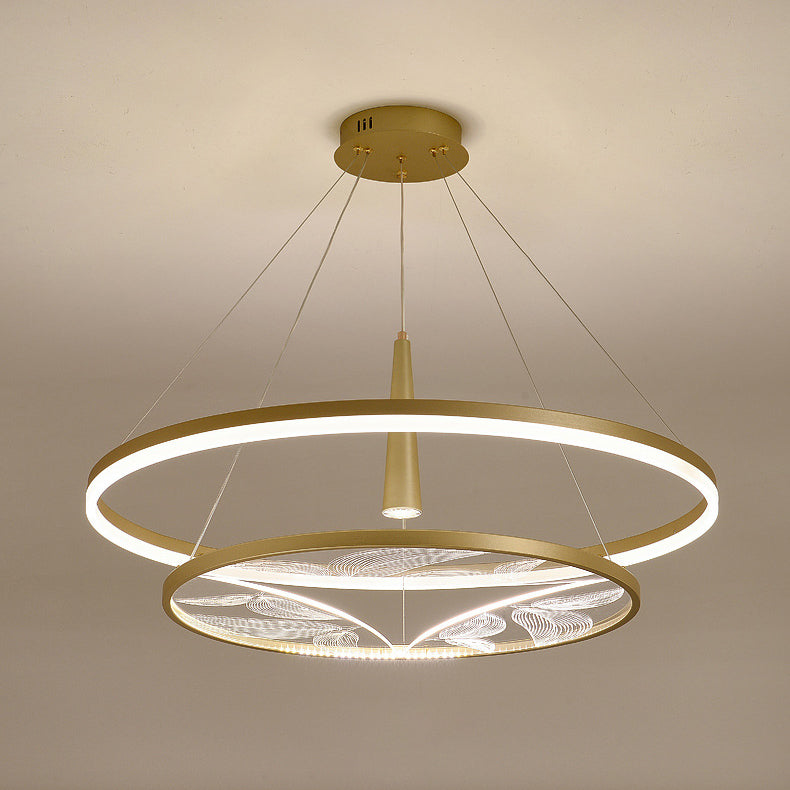 Lustres LED ronds à 2 niveaux en fer, aluminium et acrylique chinois traditionnel pour salon 