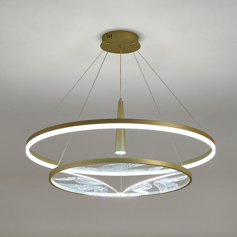 Lustres LED ronds à 2 niveaux en fer, aluminium et acrylique chinois traditionnel pour salon 