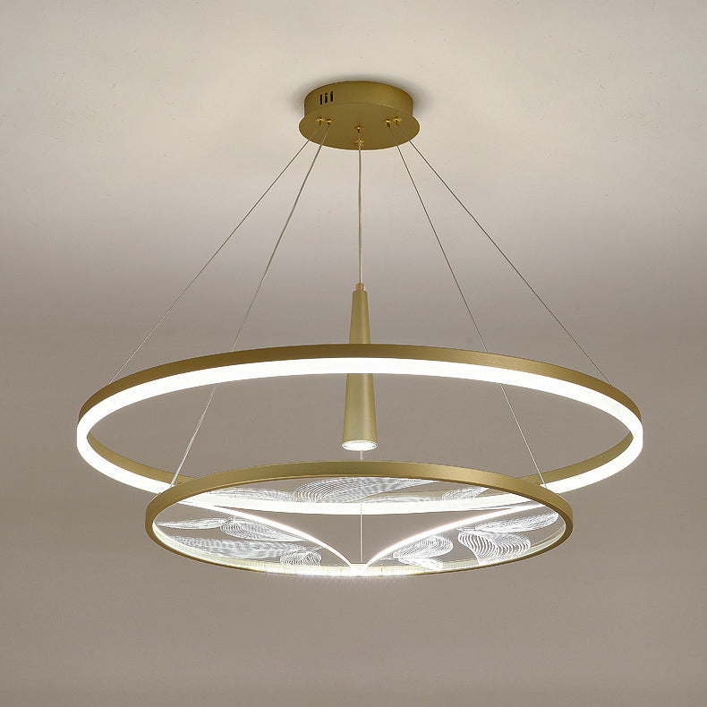 Lustres LED ronds à 2 niveaux en fer, aluminium et acrylique chinois traditionnel pour salon 